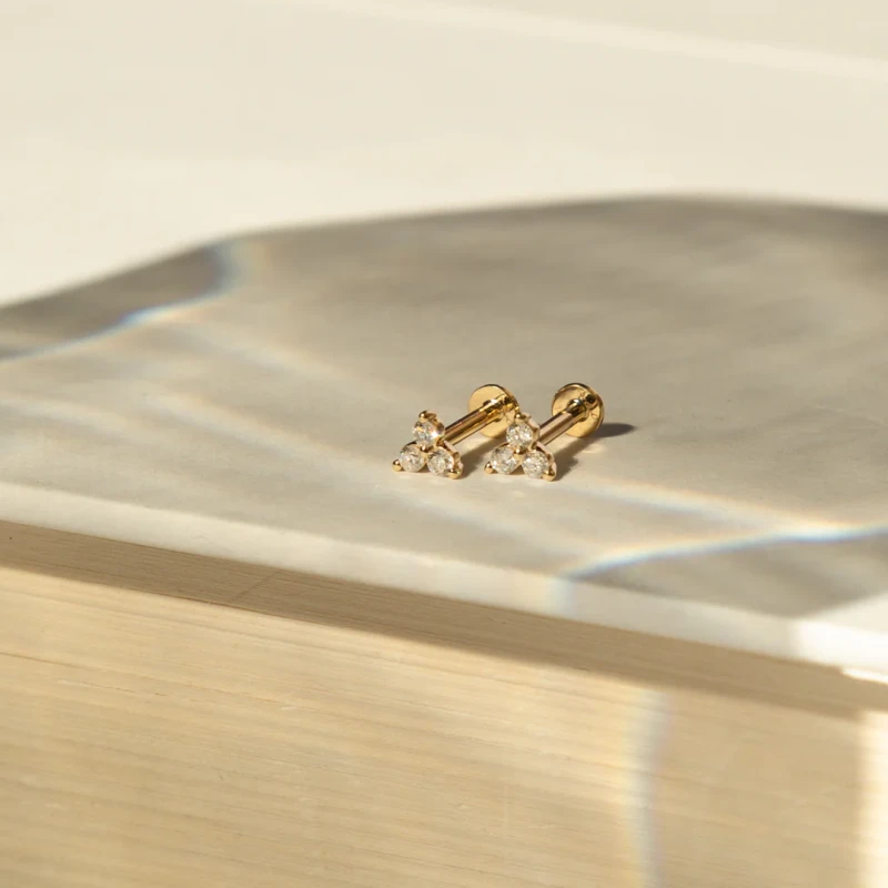Triple Diamond Flat Back Stud Earring 4