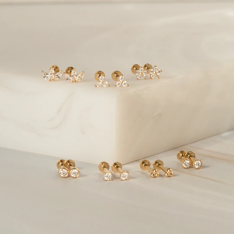 Triple Diamond Flat Back Stud Earring 5