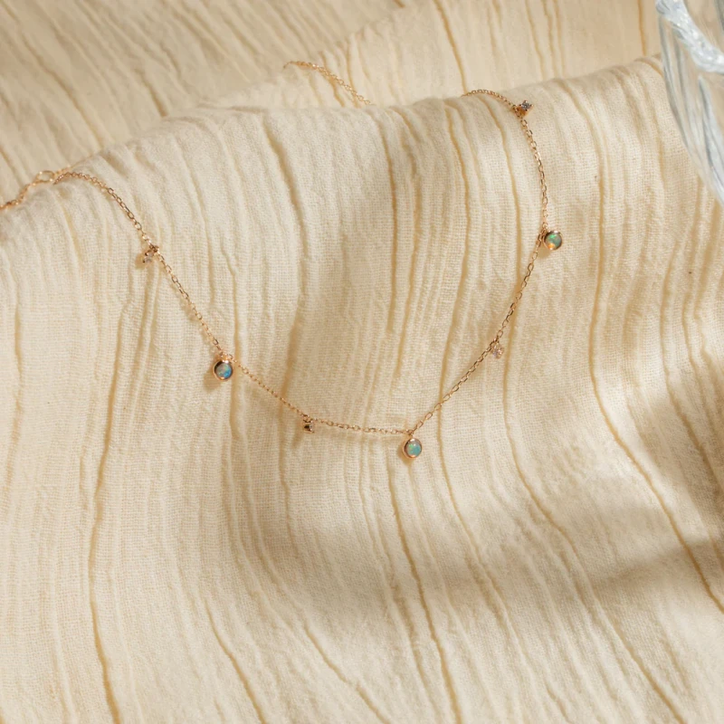Opal + Diamond Station Necklace - Reversible 3