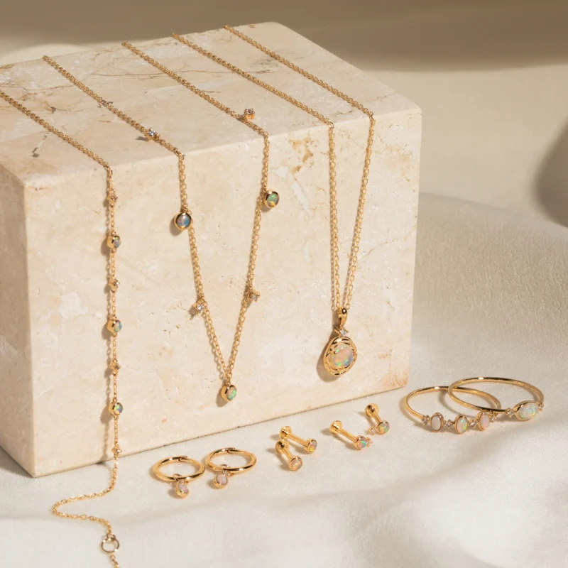 Opal + Diamond Station Necklace - Reversible 4