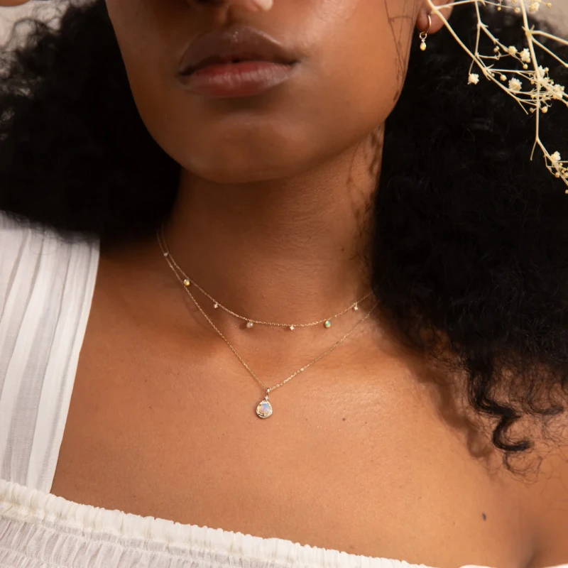 Opal + Diamond Station Necklace - Reversible 5