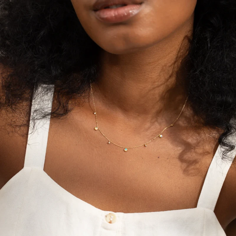 Opal + Diamond Station Necklace - Reversible 8