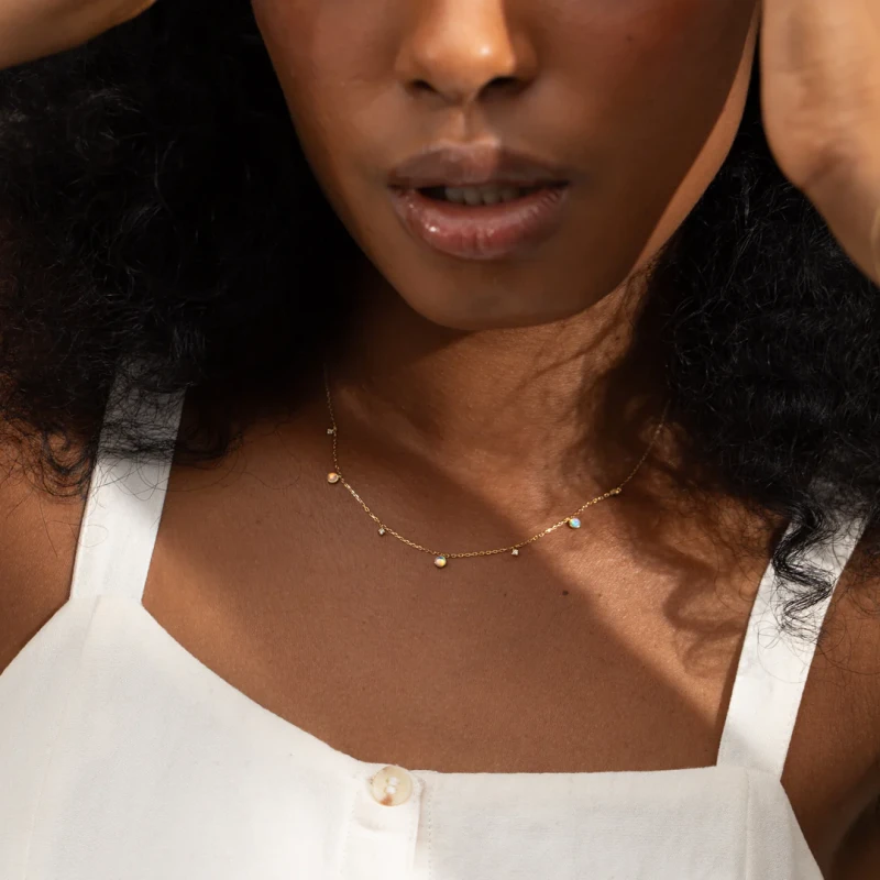 Opal + Diamond Station Necklace - Reversible 9