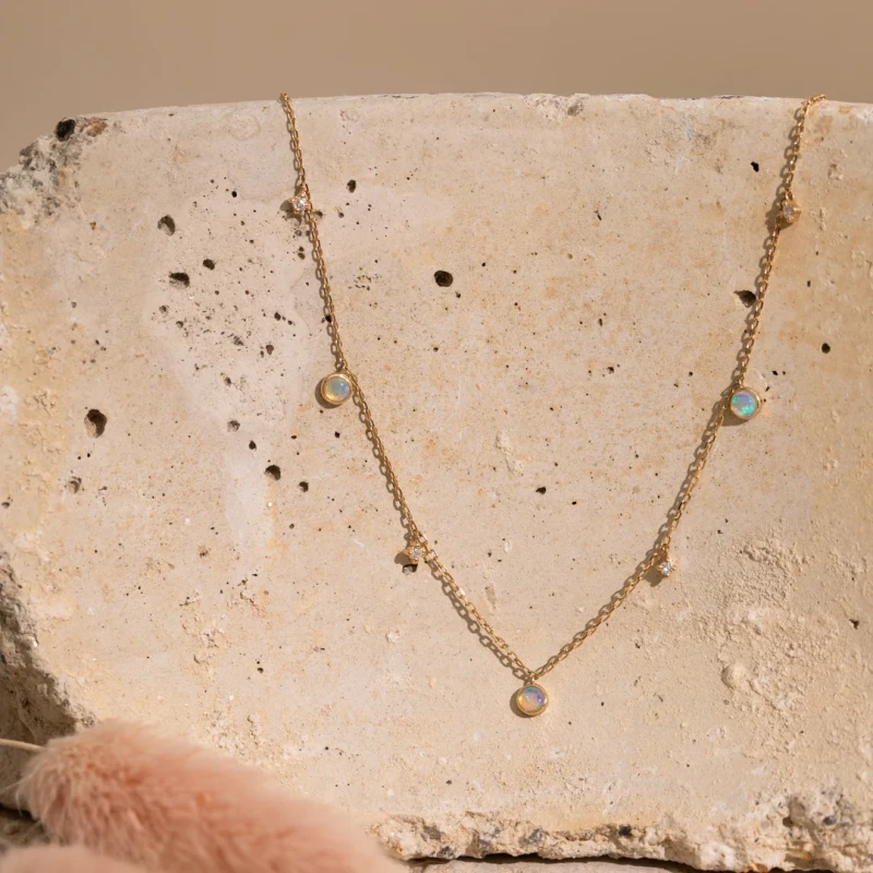 Opal + Diamond Station Necklace - Reversible 11