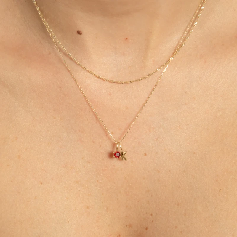 Garnet Charm (January Birthstone) - 9k Solid Gold 4
