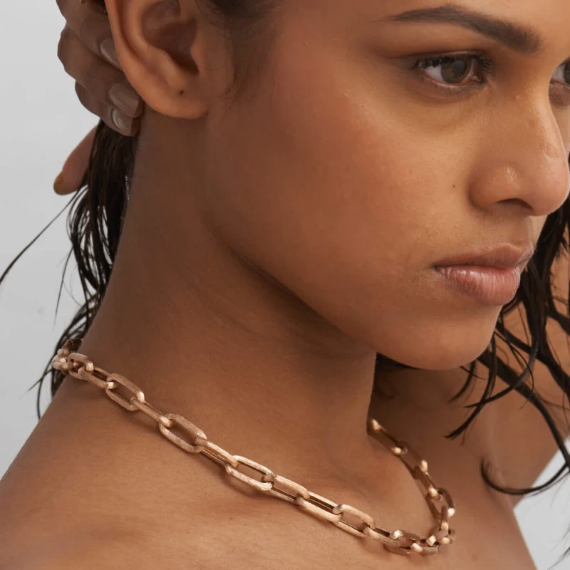 9kt Gold Bold Link Chain Necklace - Elegant Silk Finish Design 4